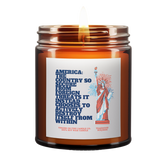 a flickering candle called, "America: The Country so secure from foreign threats it instead chooses to actively destroy itself from within." It is red, white, and blue themed. There is a Statue of Liberty.