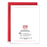 Back of the greeting card - red envelope. Company information along with This candle was handmade by a gay man not a multinational corporation with a rainbow logo 30 days out of the year.