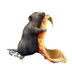 a carton rat hugging a slice of pizza