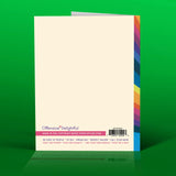 TOTALLY GAY BIRTHDAY CARD back- Virgins On Fire Candle Co. has kind phrases including, 'be kind to people."