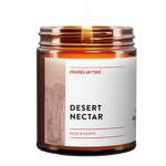 Desert Nectar is an aloe and agave is a candle scent from Virgins On Fire Candle Co. it is leather scented. 100% soy wax. Handmade in Brooklyn, NY. This is a gay-owned small business. LGBTQ owned. Edit alt text  Edit alt text