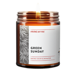 Green Sunday odor eliminating candle from virgins on fire candle co.
