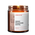 Seedy Roadside Motel is the name of a candle from Virgins On Fire Candle Co. It's for sale on this website.